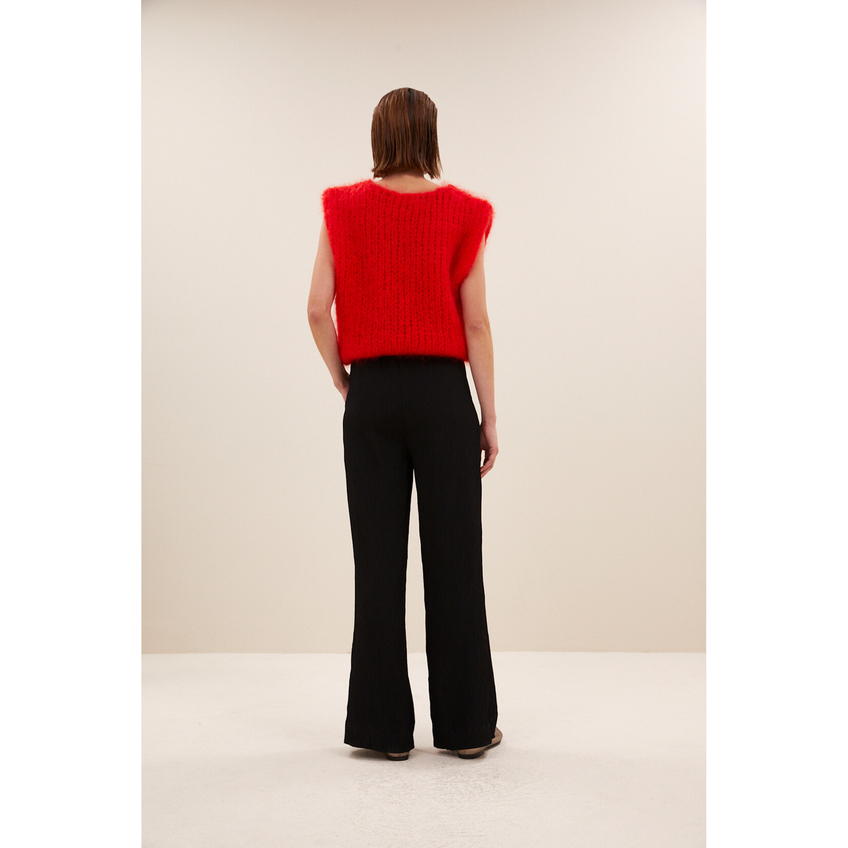 By-Bar Benji structure stripe pants Jet black