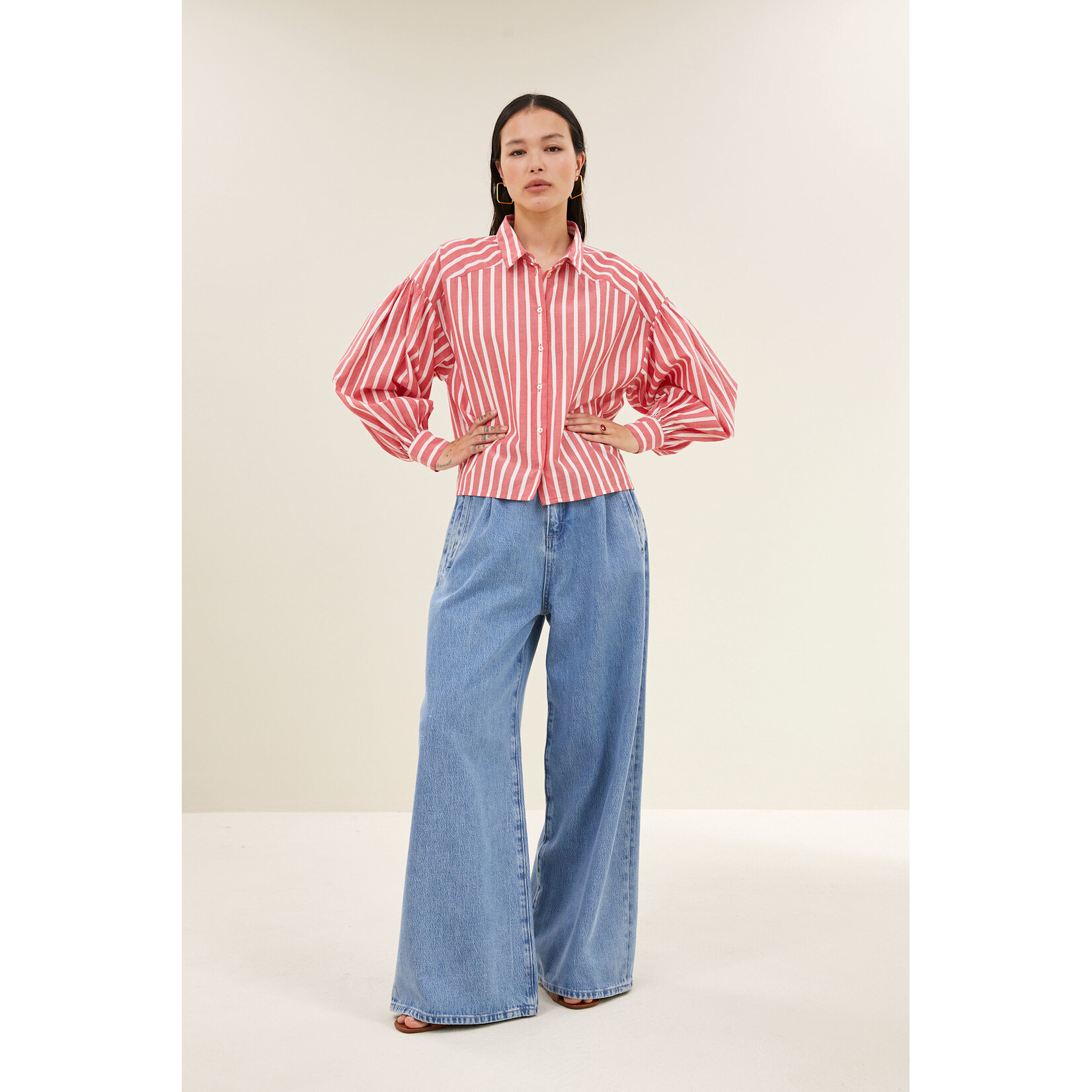 By-Bar Sarah short stripe blouse Red stripes