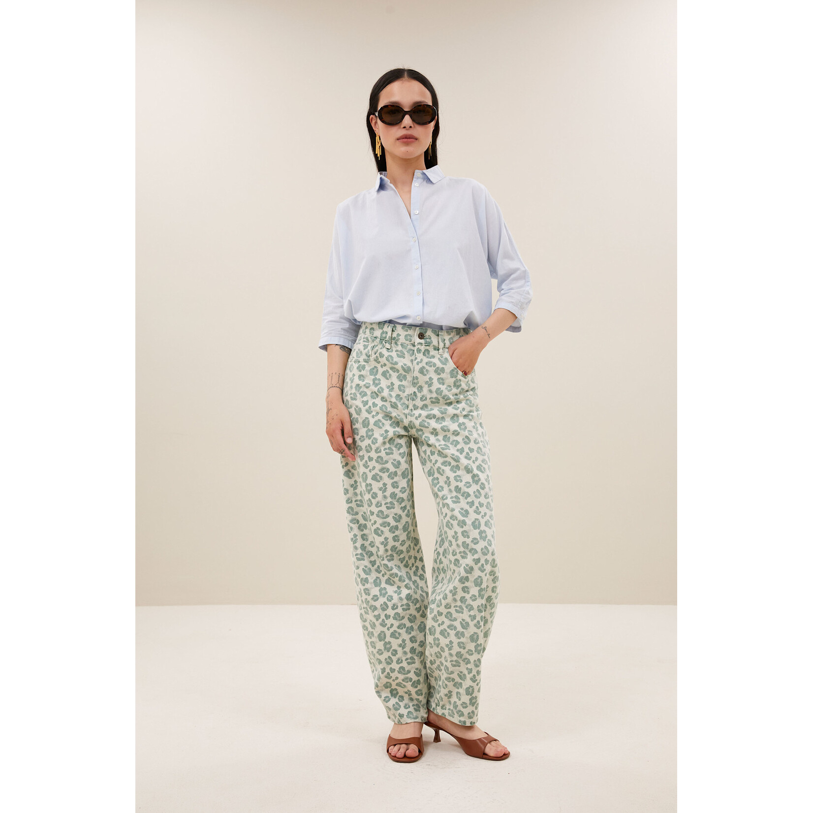 By-Bar Lew green cheetah pants