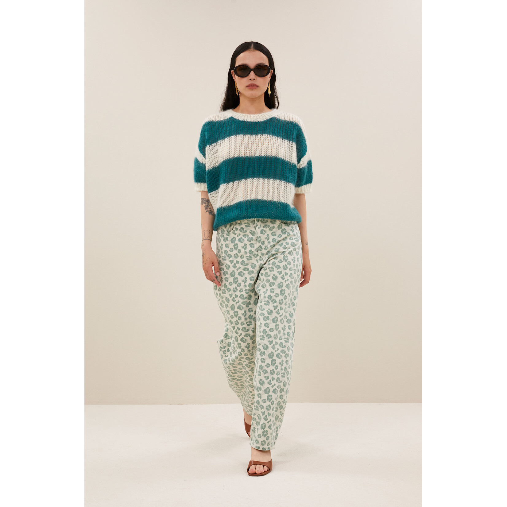 By-Bar Lew green cheetah pants