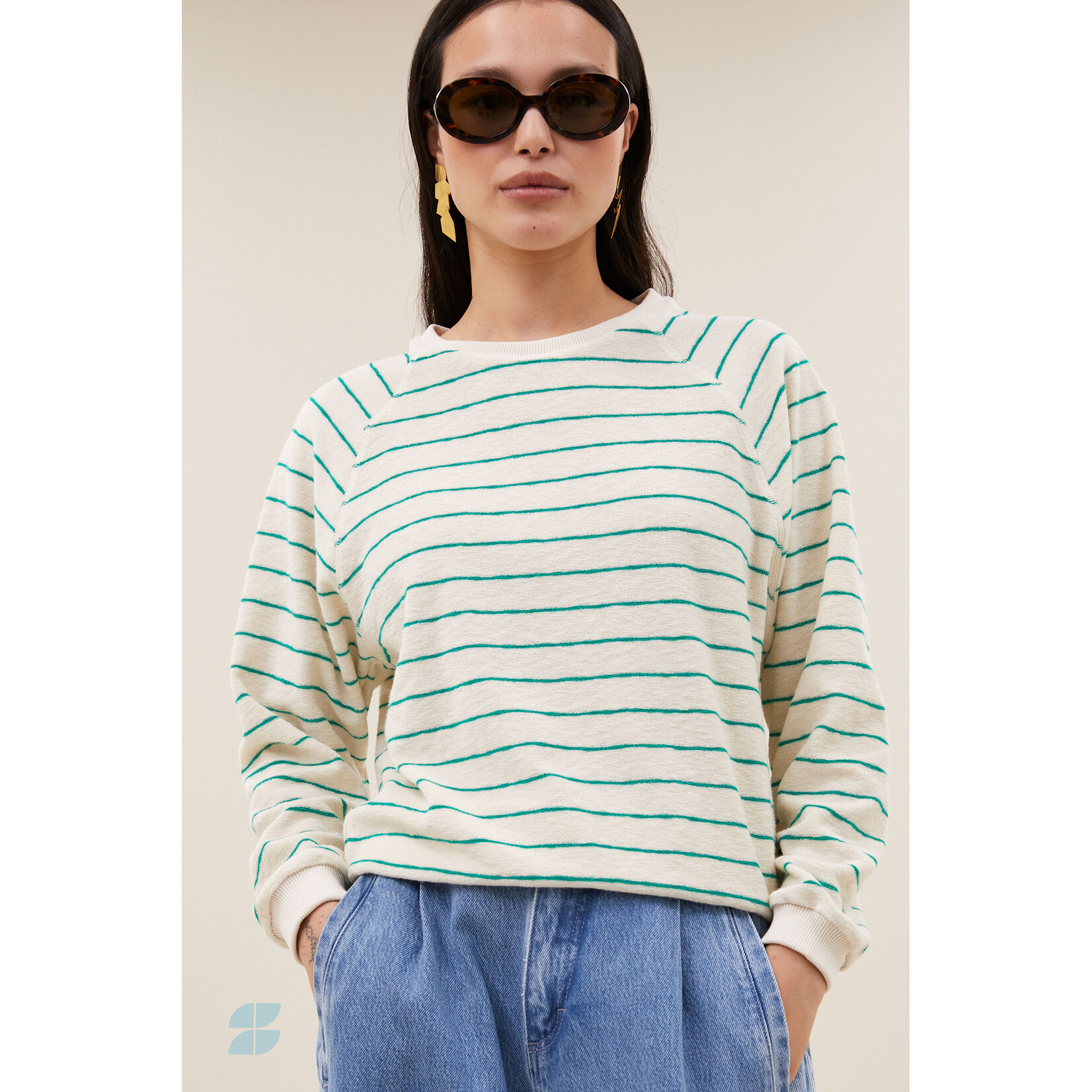 By-Bar Bonne slub sweater Green lake stripe