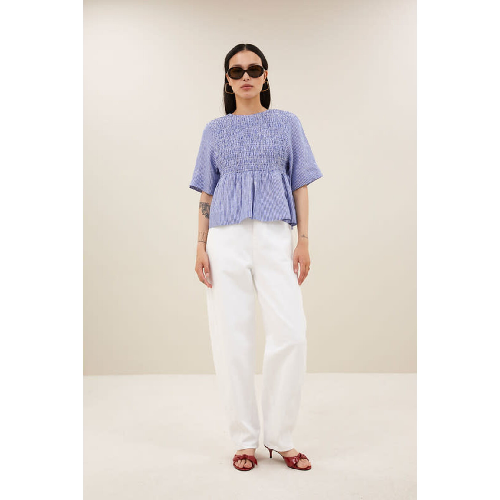 By-Bar Runa linen stripe top Blue