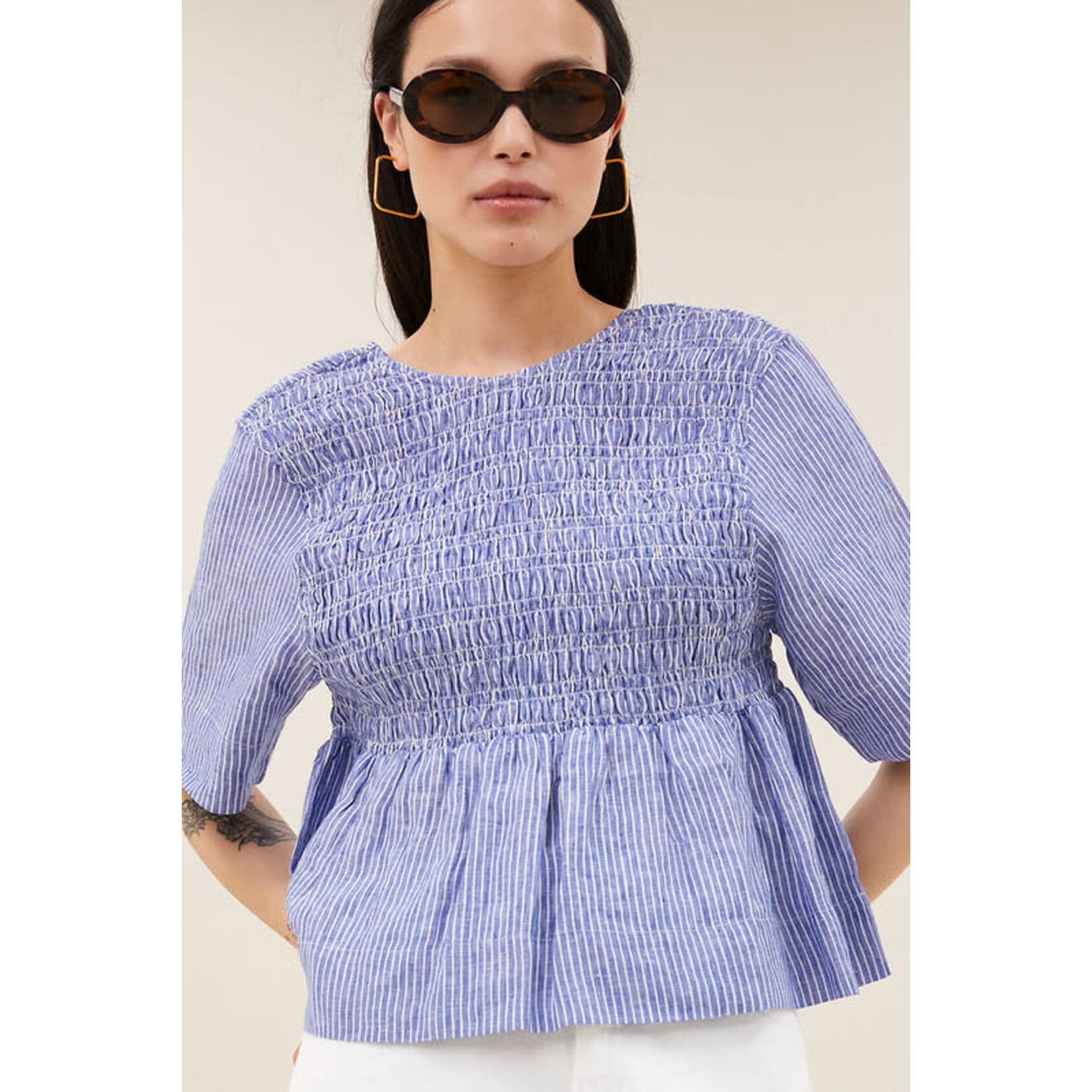 By-Bar Runa linen stripe top Blue