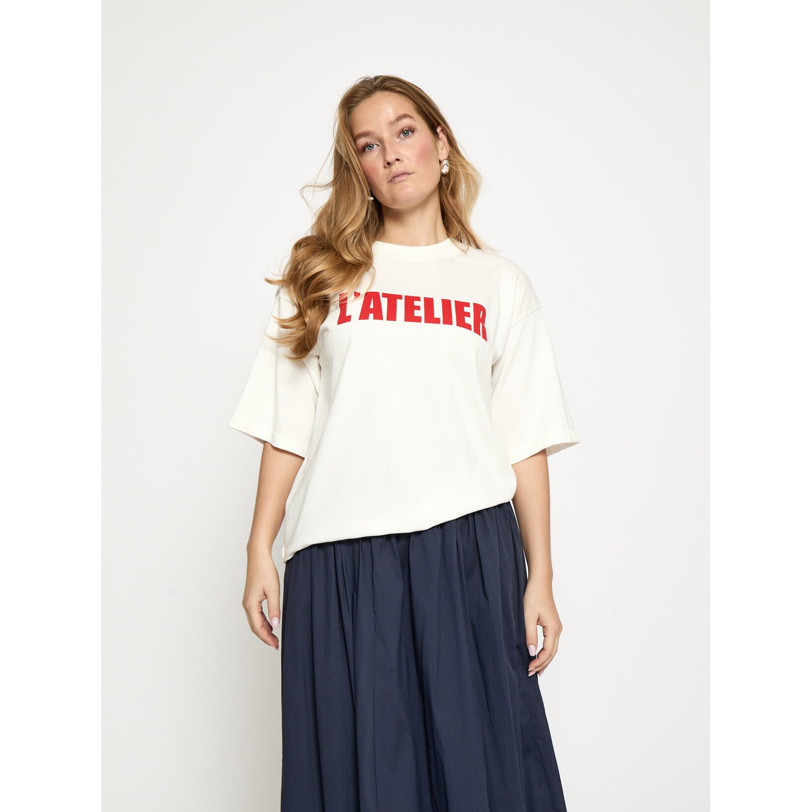 Minus Stine t-shirt Cloud dancer / red