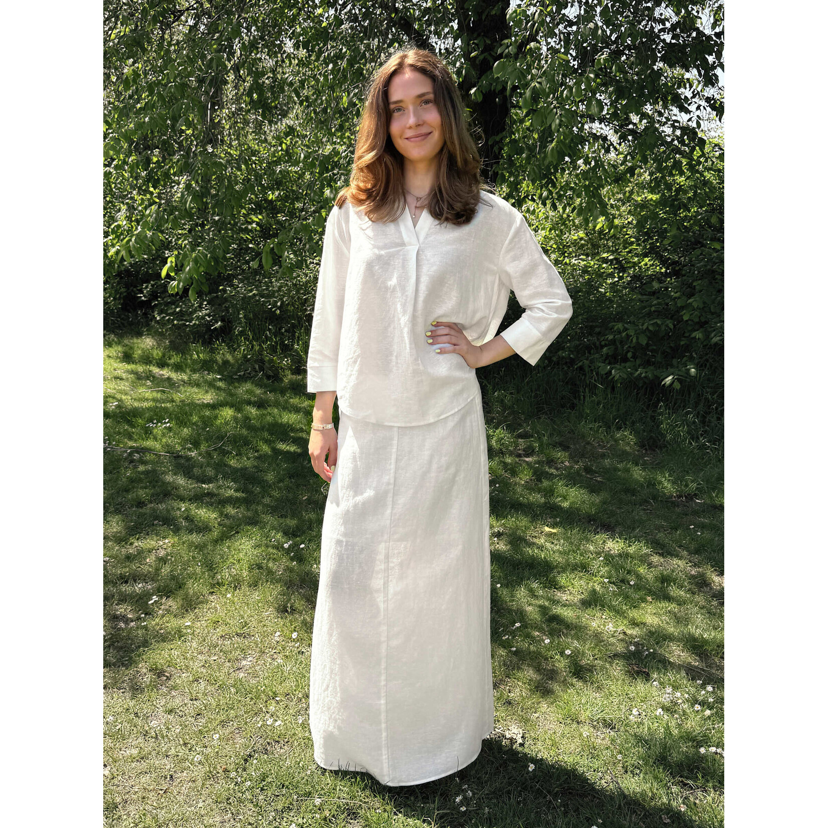 Rosemunde Esther linen 3/4 sleeve blouse New white