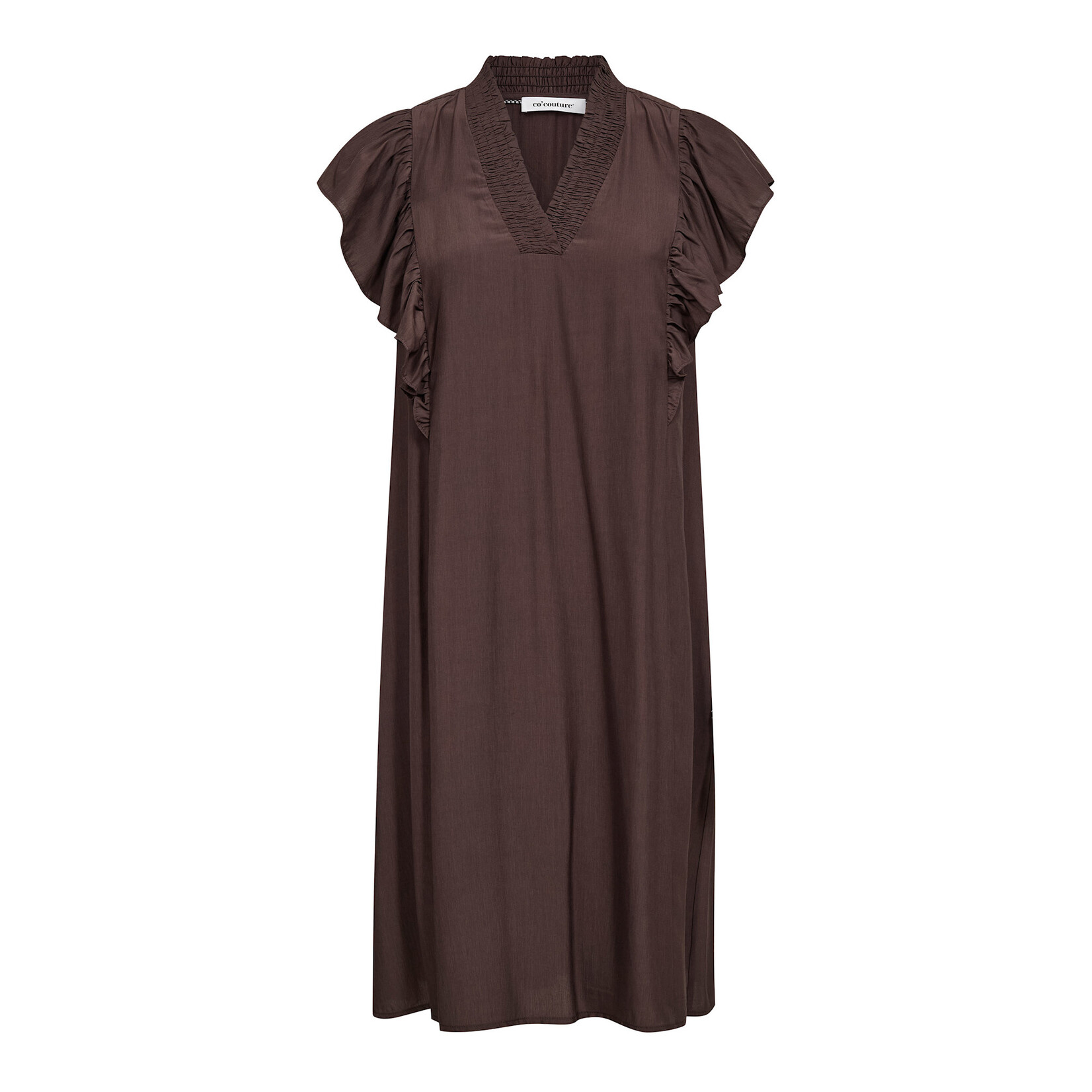 Co'couture Sunrise frill crop v-dress Dark brown
