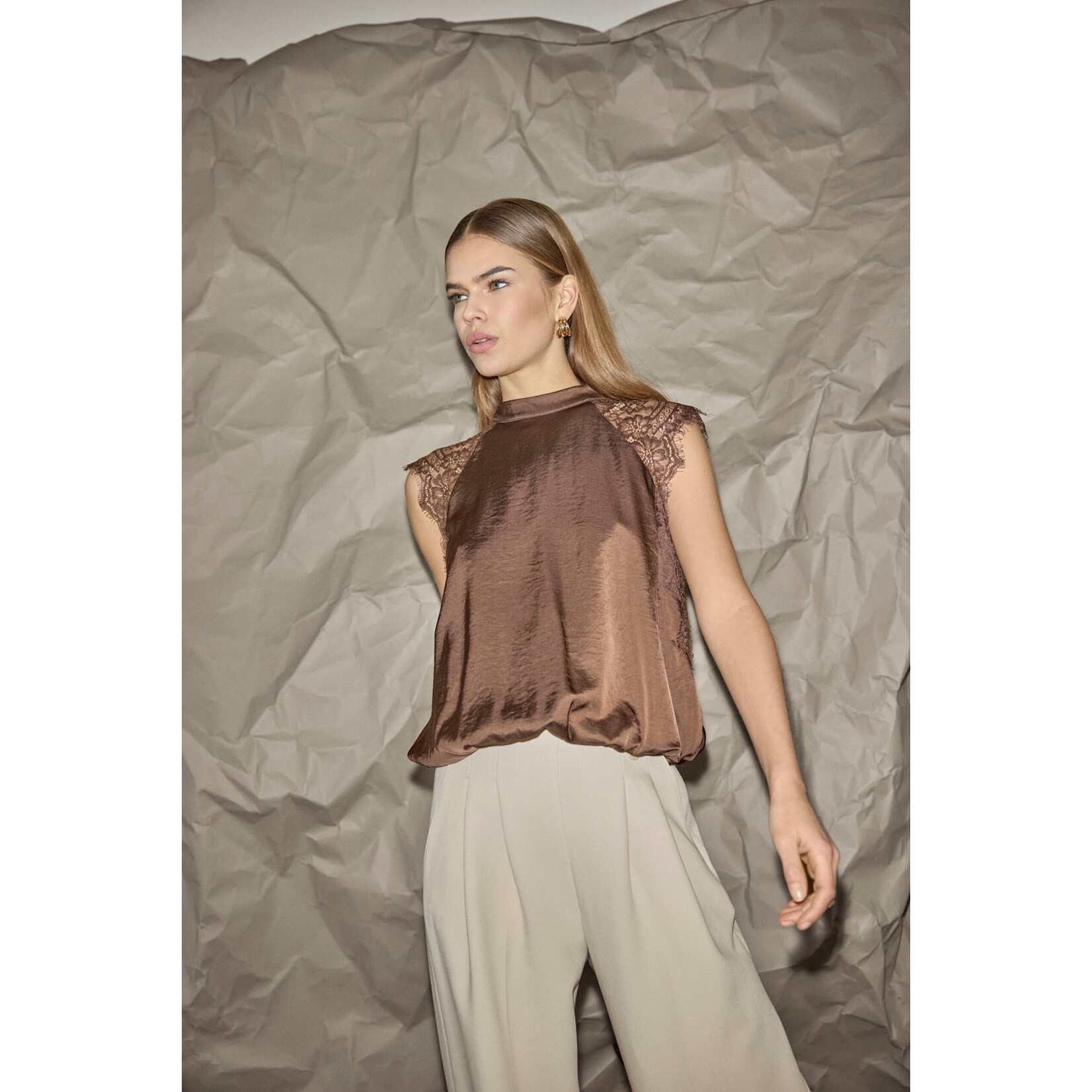 Co'couture Idun lace ballon top Dark brown
