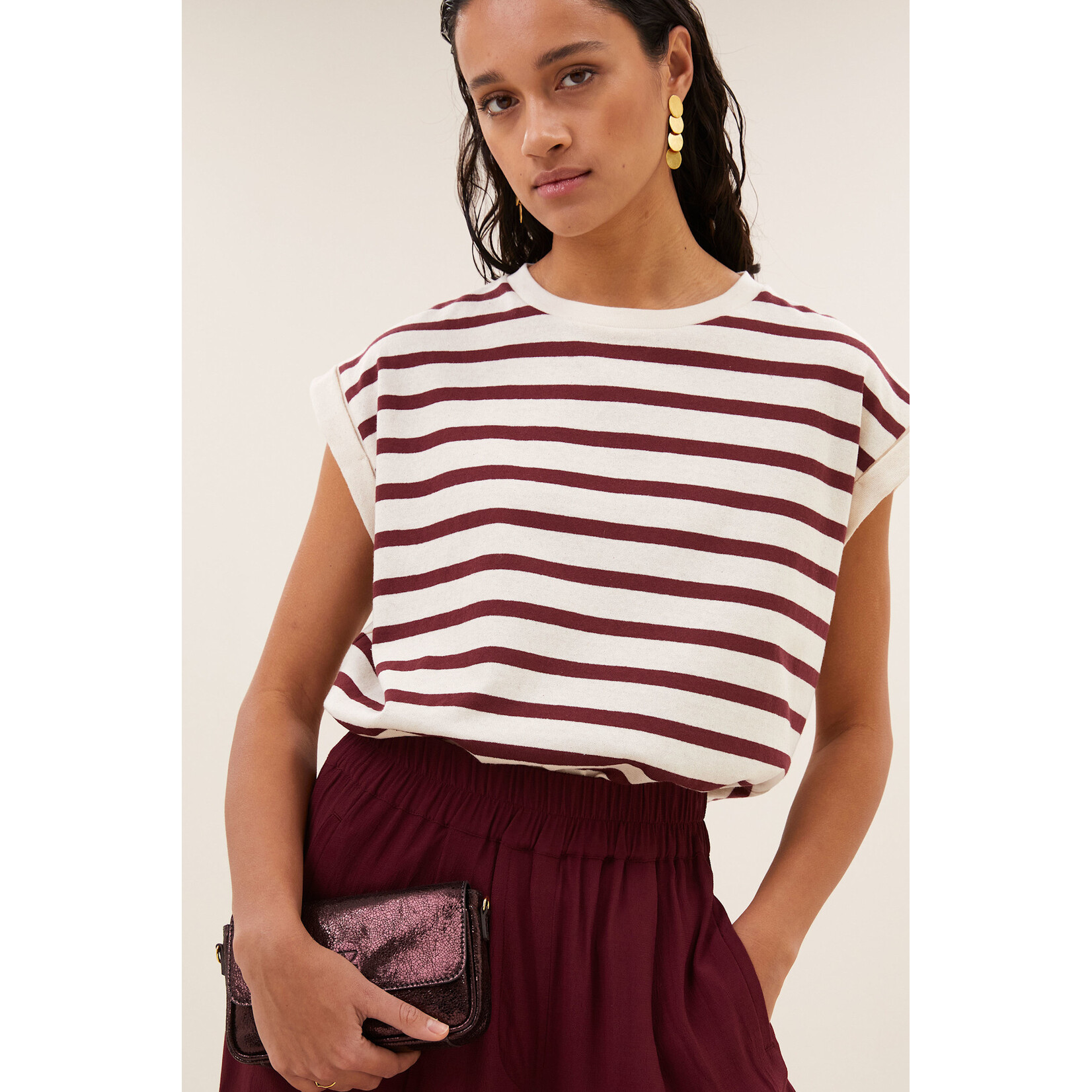 By-Bar Tobi stripe top Grain wine stripe