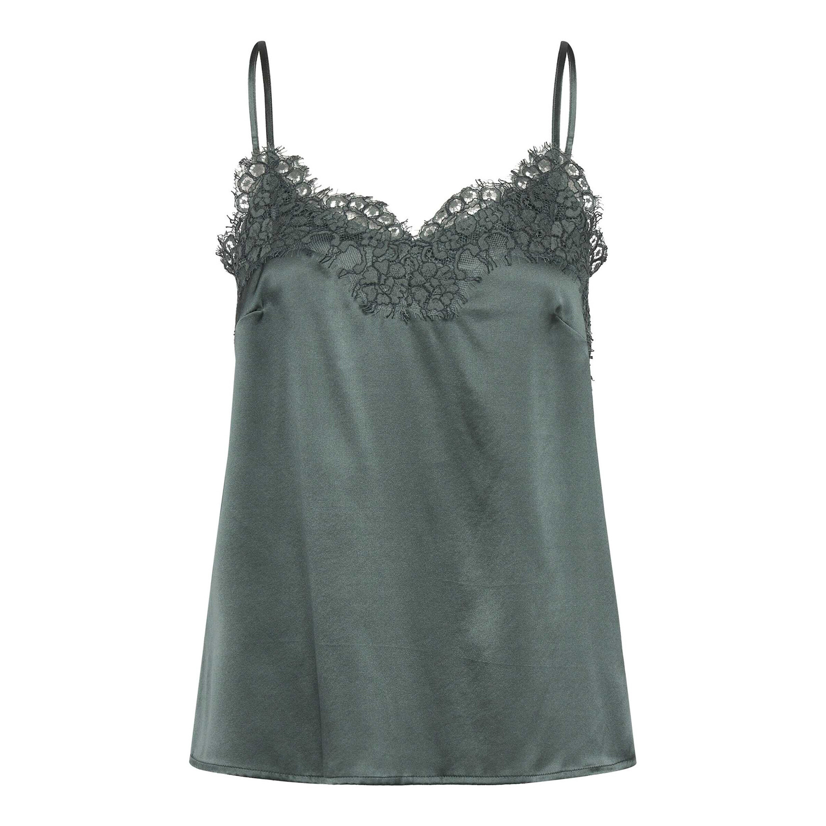 Rosemunde Jade silk strap lace top Balsam green