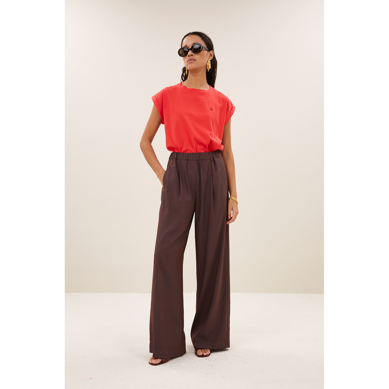 By-Bar Celin tan stripe pants Tanning stripe