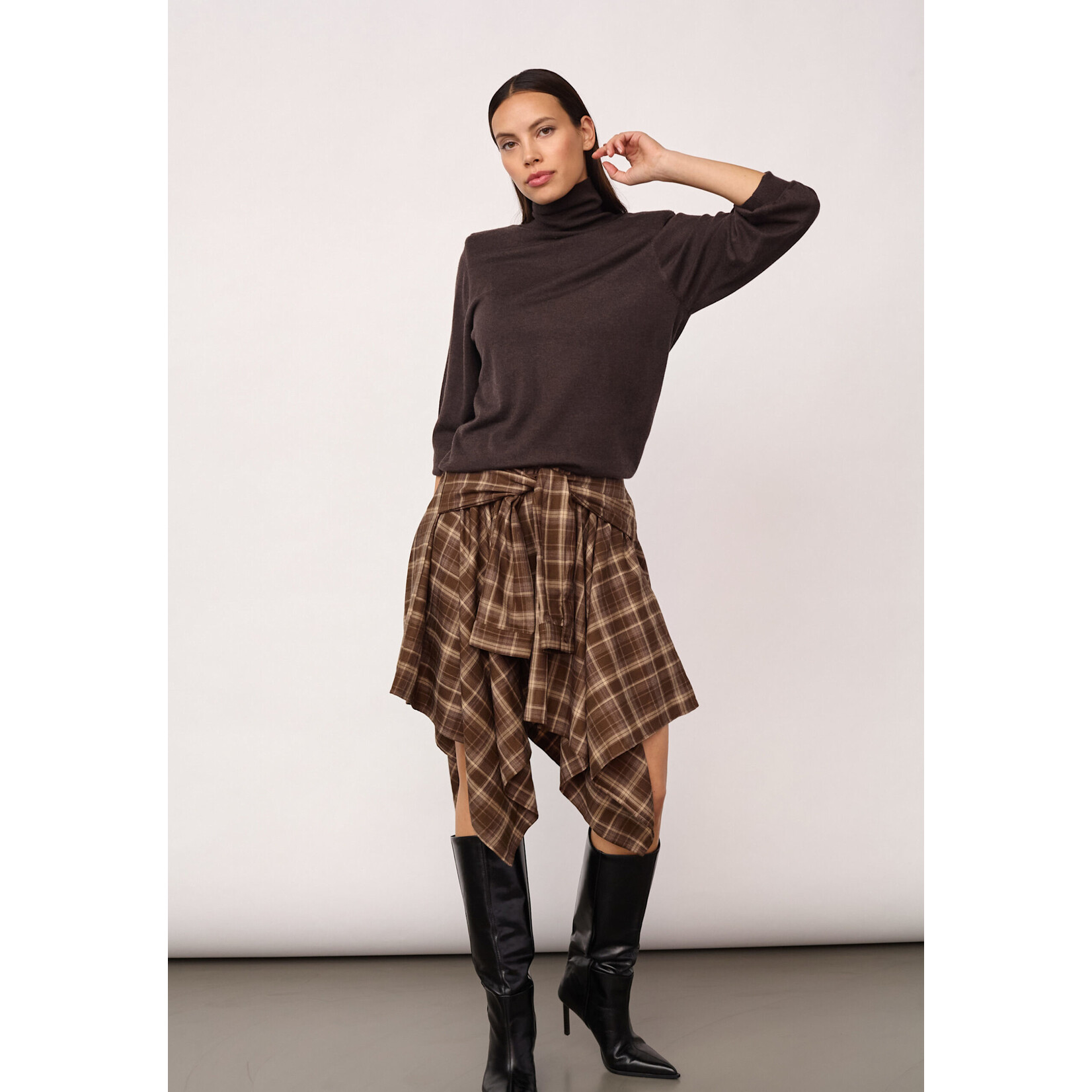 Co'couture Dagny check tie skirt Brown