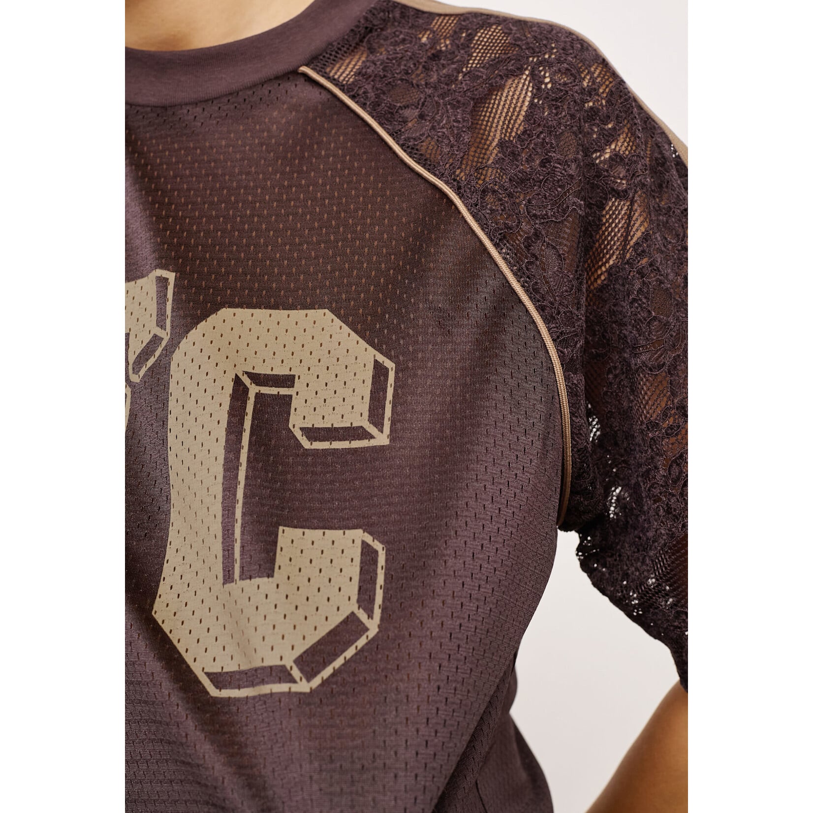 Co'couture Trey logo lace tee Dark brown