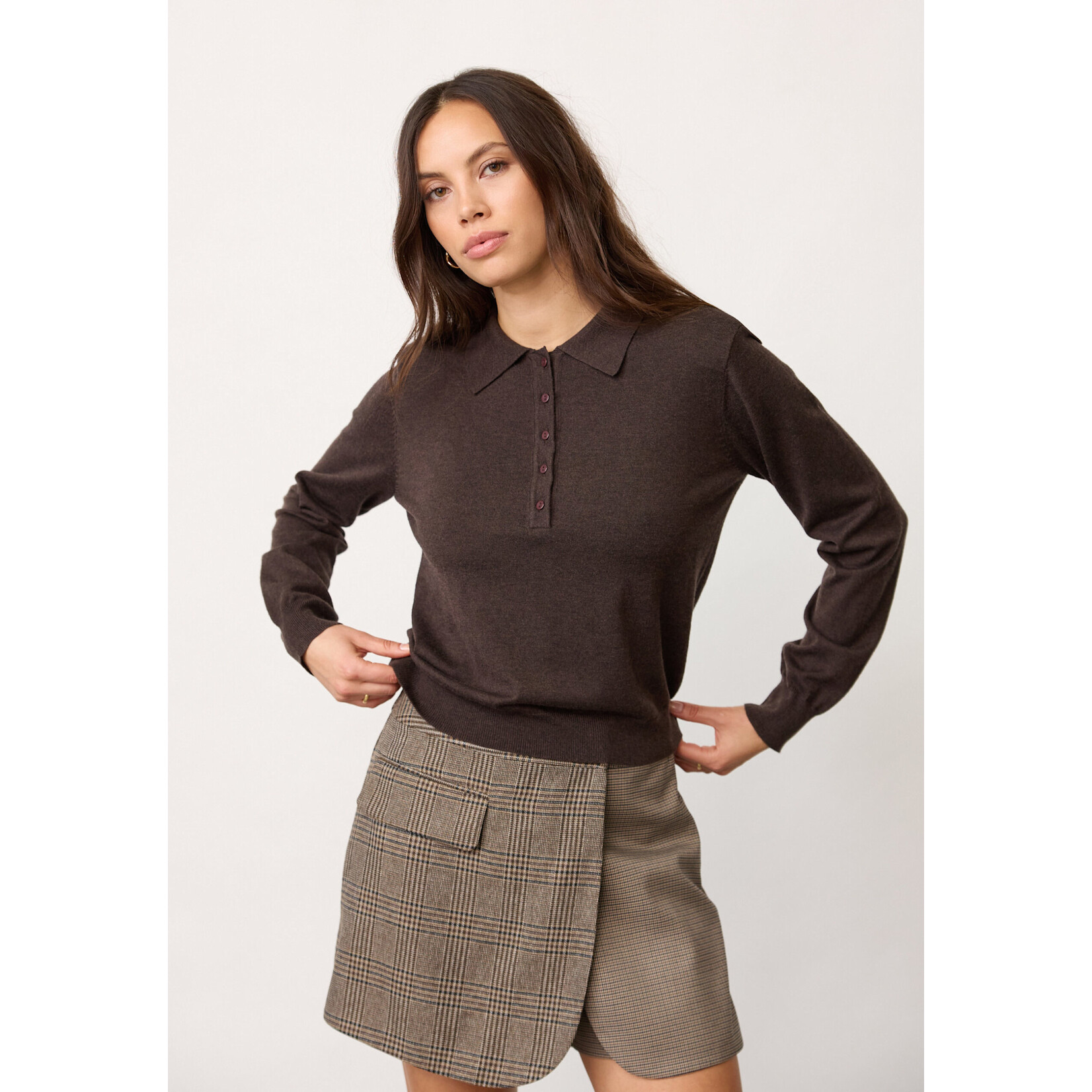 Co'couture Cory padded polo knit Dark brown