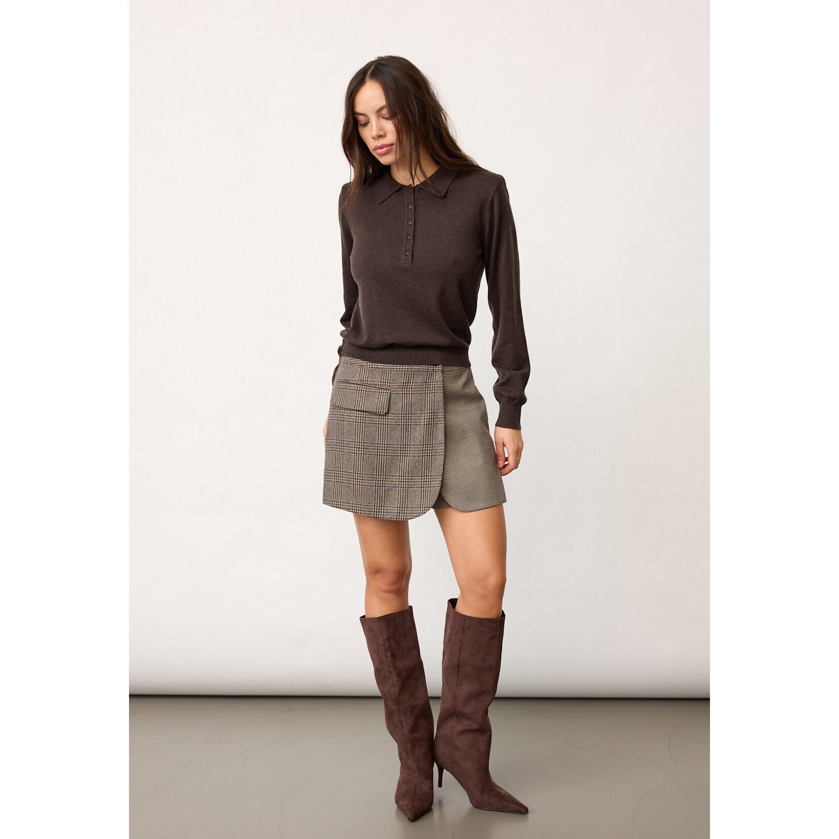 Co'couture Cory padded polo knit Dark brown
