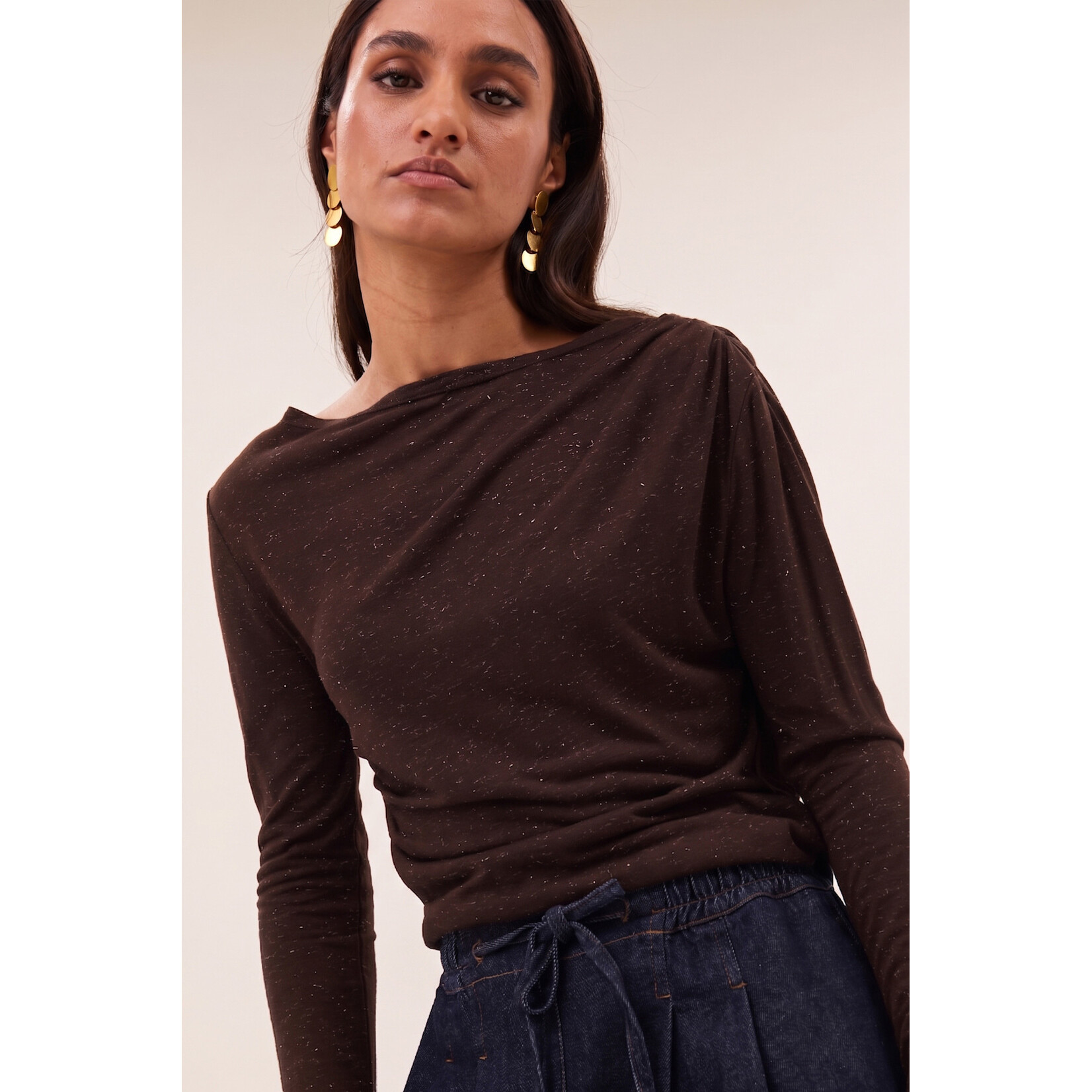 By-Bar Leya sparkle top Chocolate brown