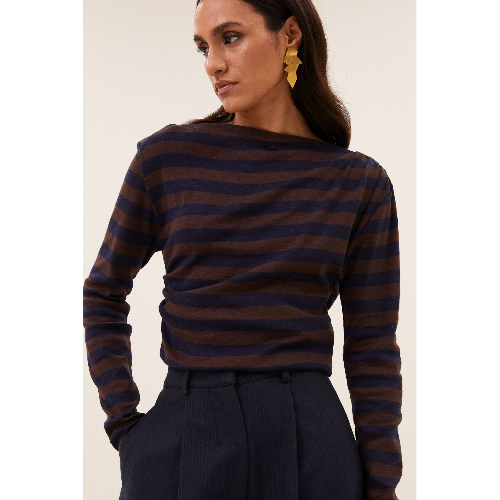By-Bar Leya big stripe top Coffee bean