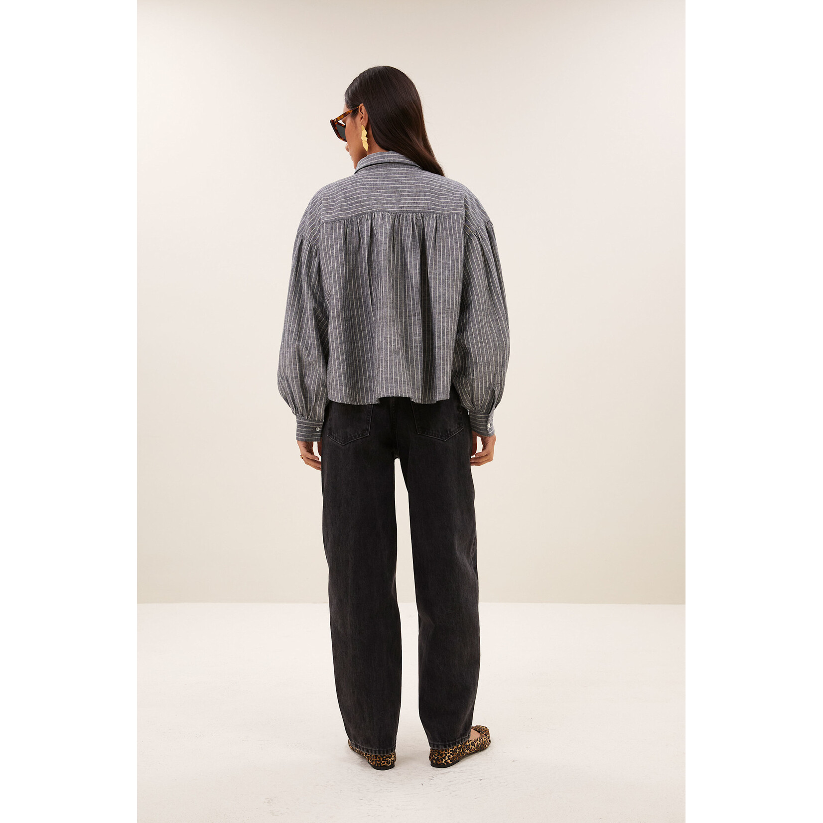 By-Bar Sarah short thin stripe blouse Ash grey