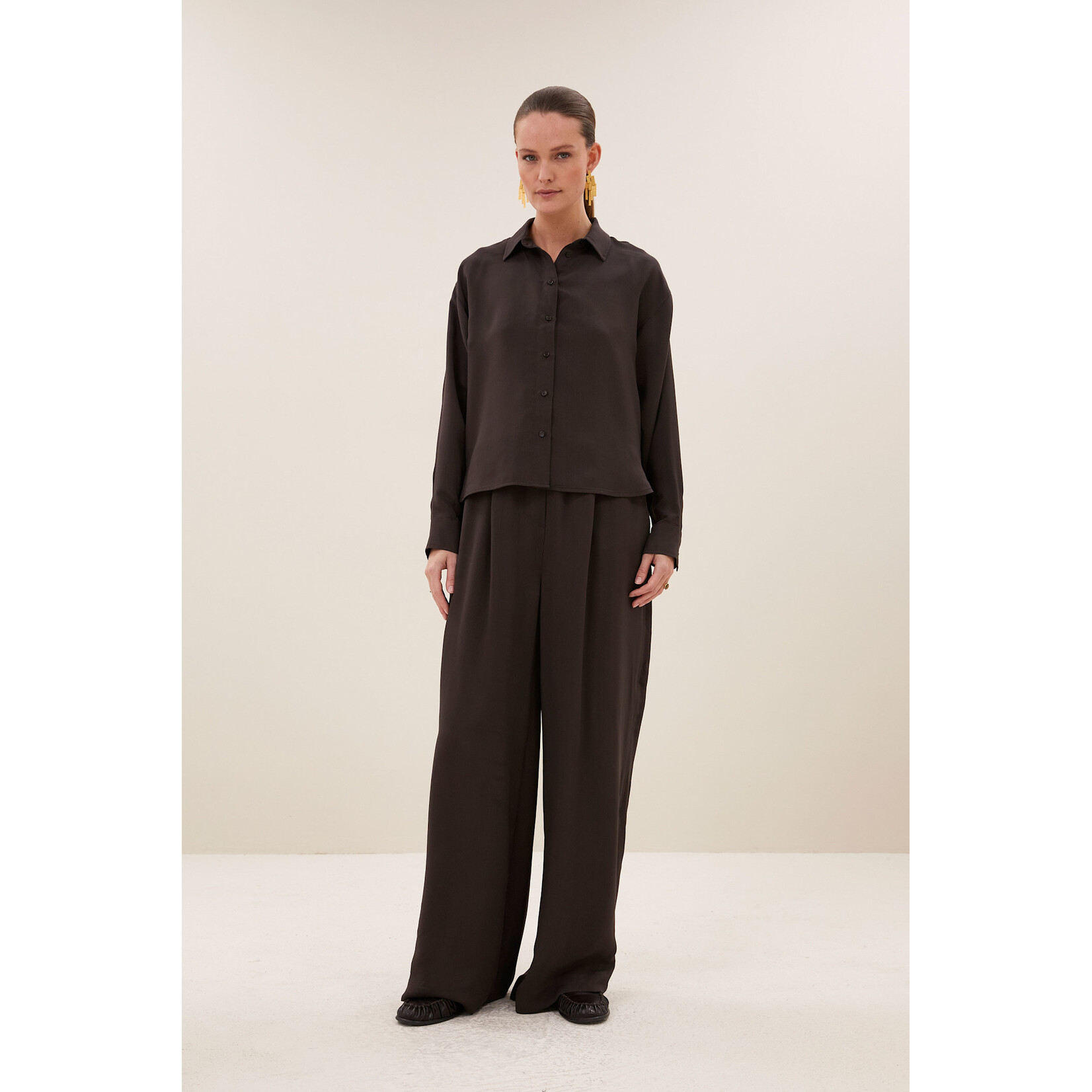 By-Bar Kris satin stripe blouse Espresso