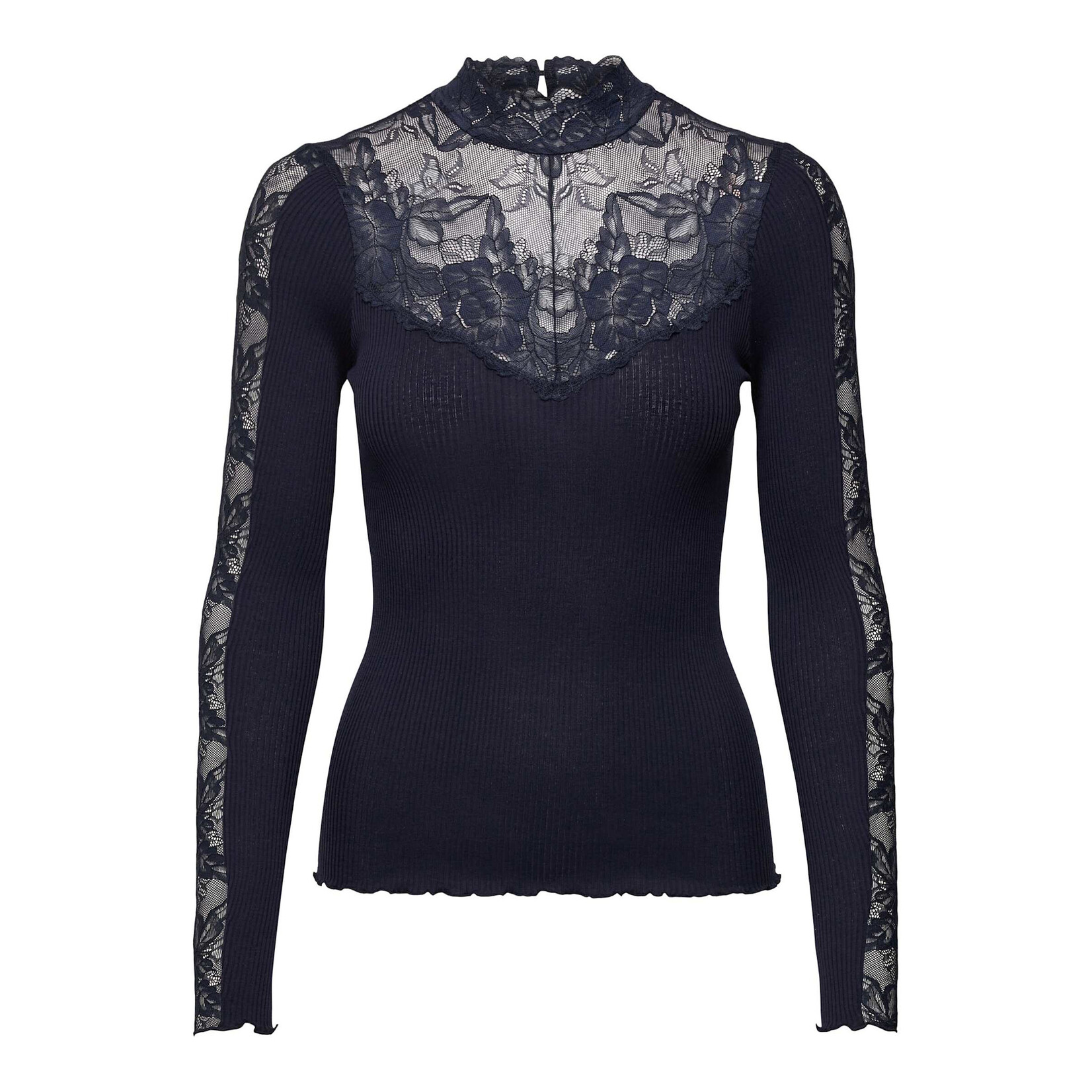 Rosemunde Beatha silk lace t-neck t-shirt Navy