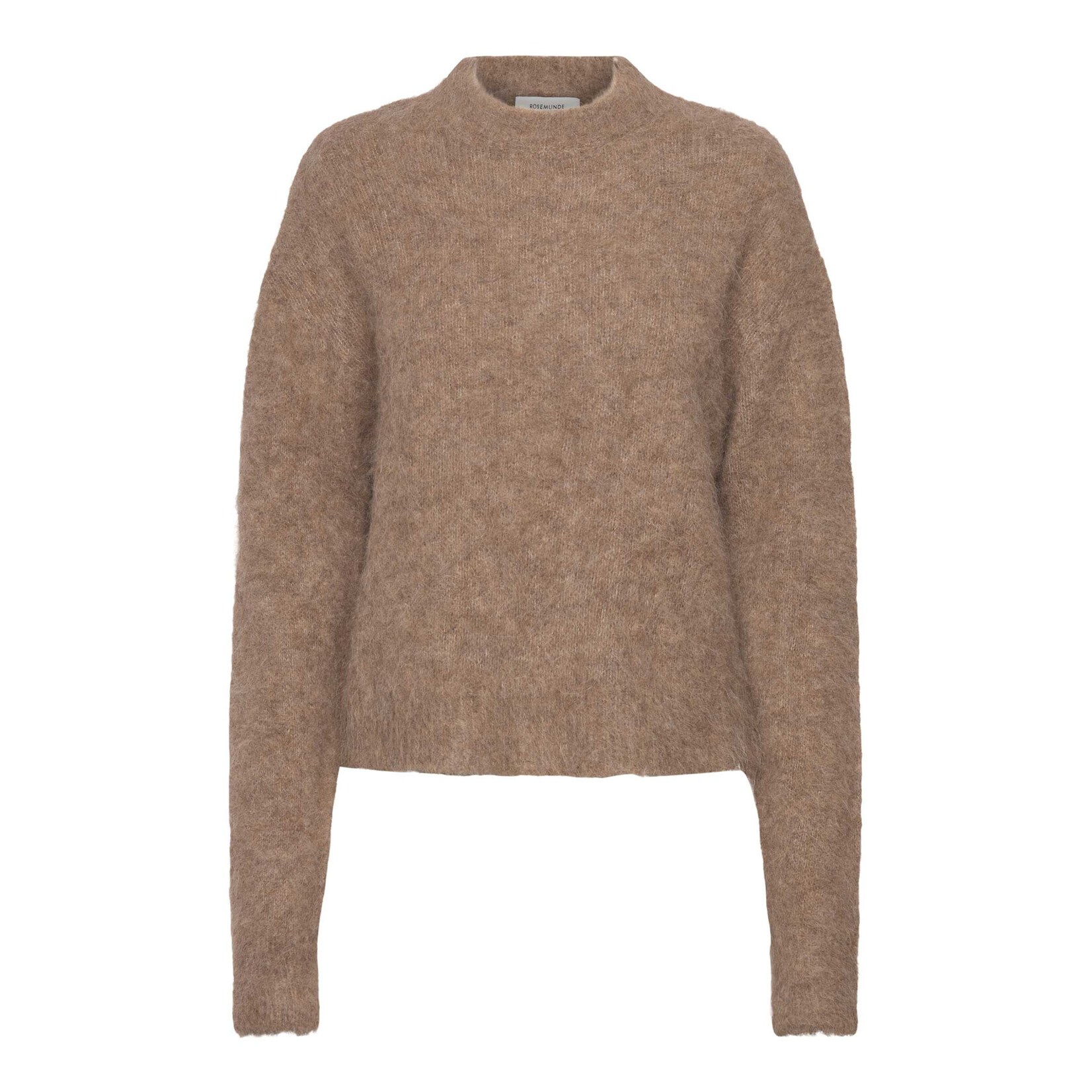 Rosemunde Furry alpaca mock neck pullover Brown grey melange