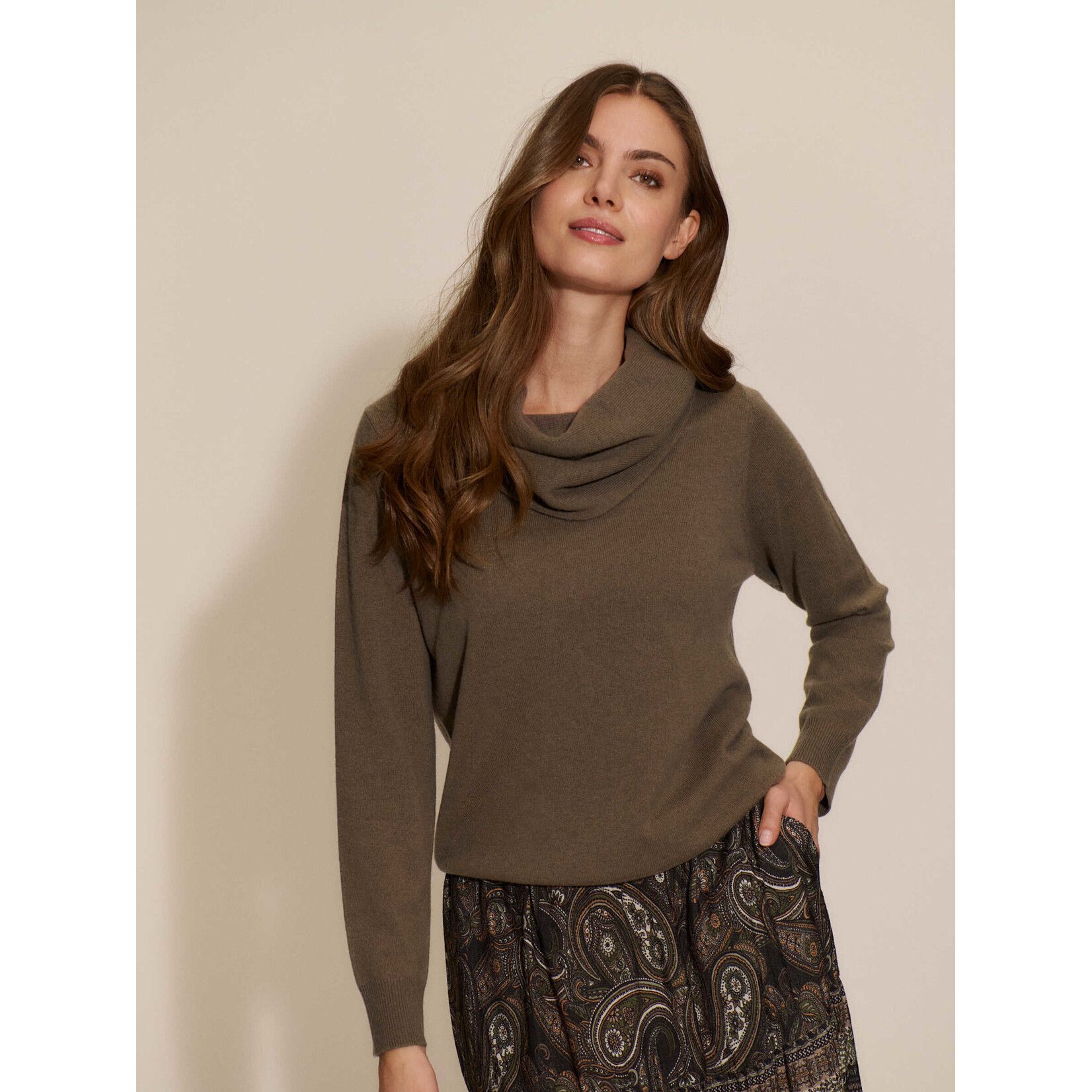 Rosemunde Laica cashmere waterfall collar pullover Walnut