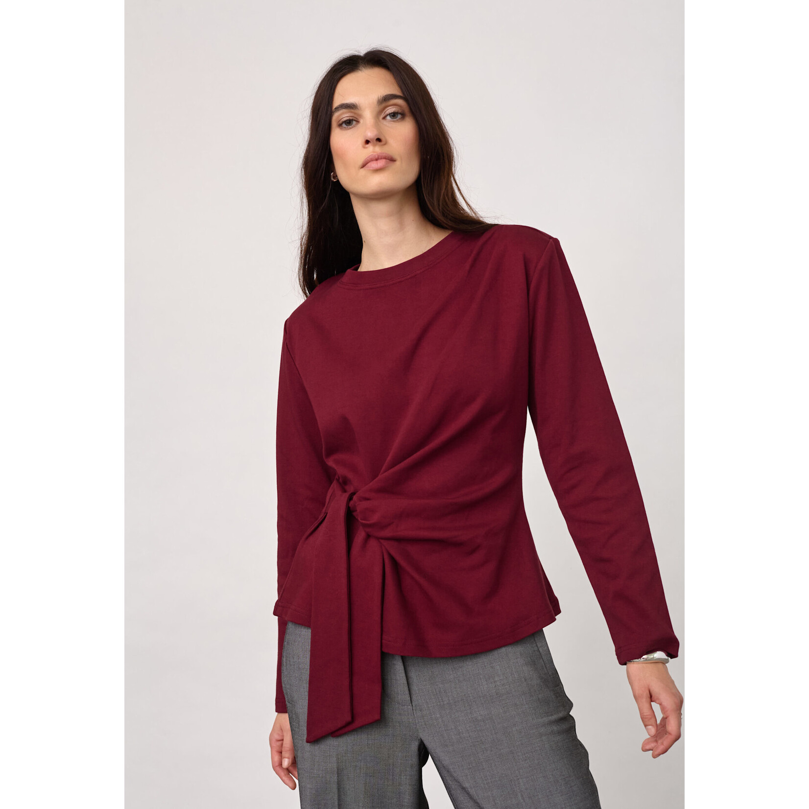 Co'couture Oriane pleat tie tee Whine red