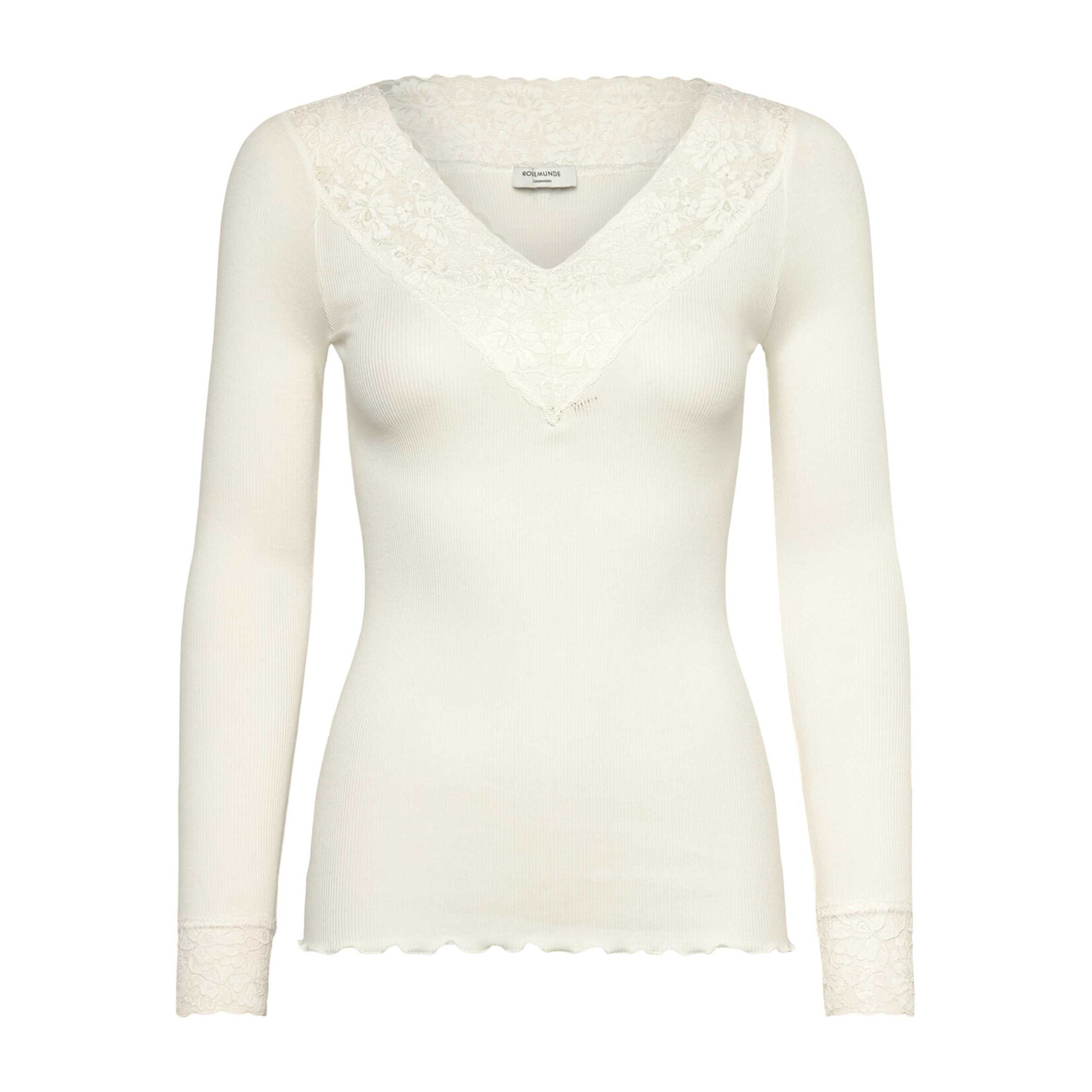 Rosemunde Bernadine organic longsleeve v-neck lace New white