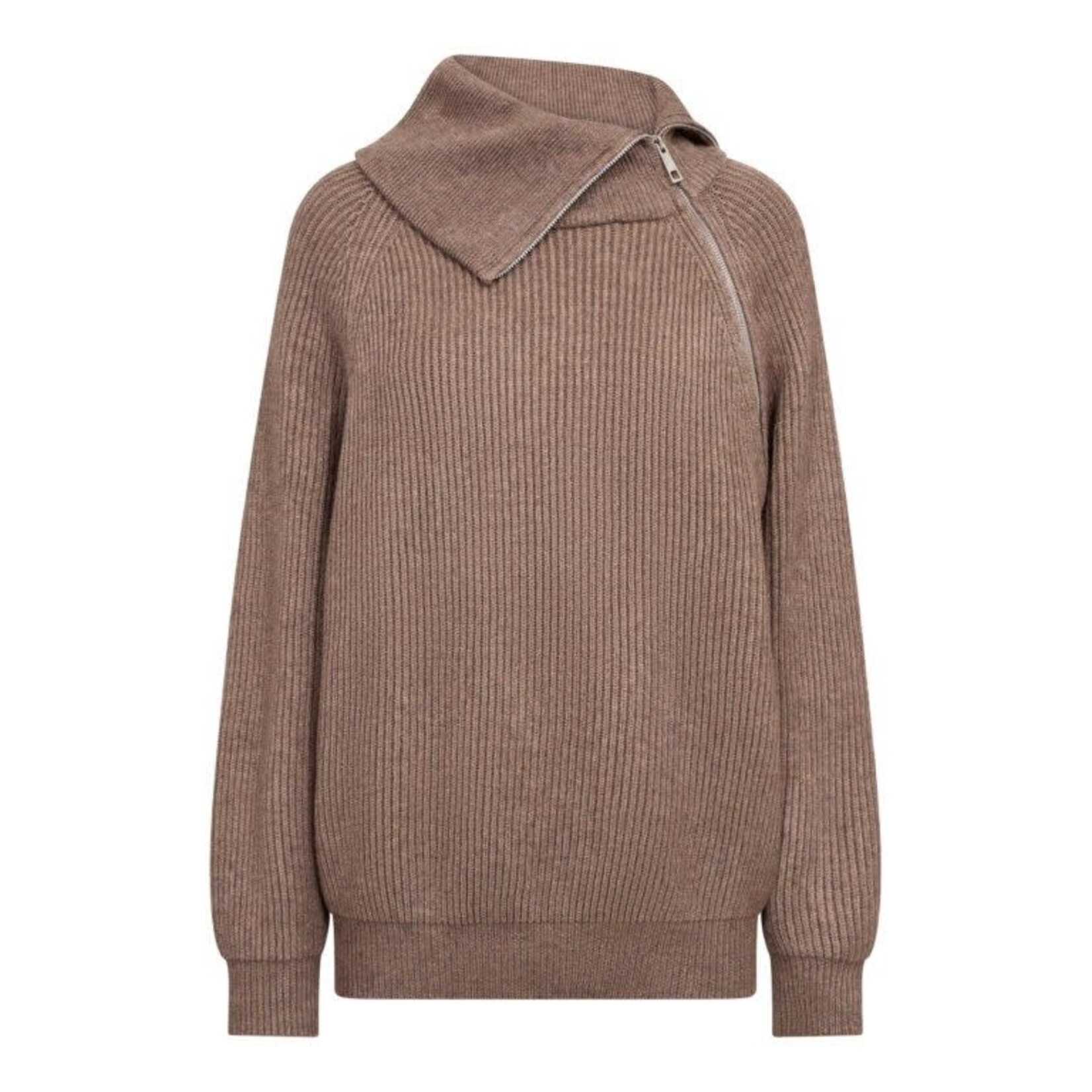 Co'couture Row rib zip roll-neck knit Walnut