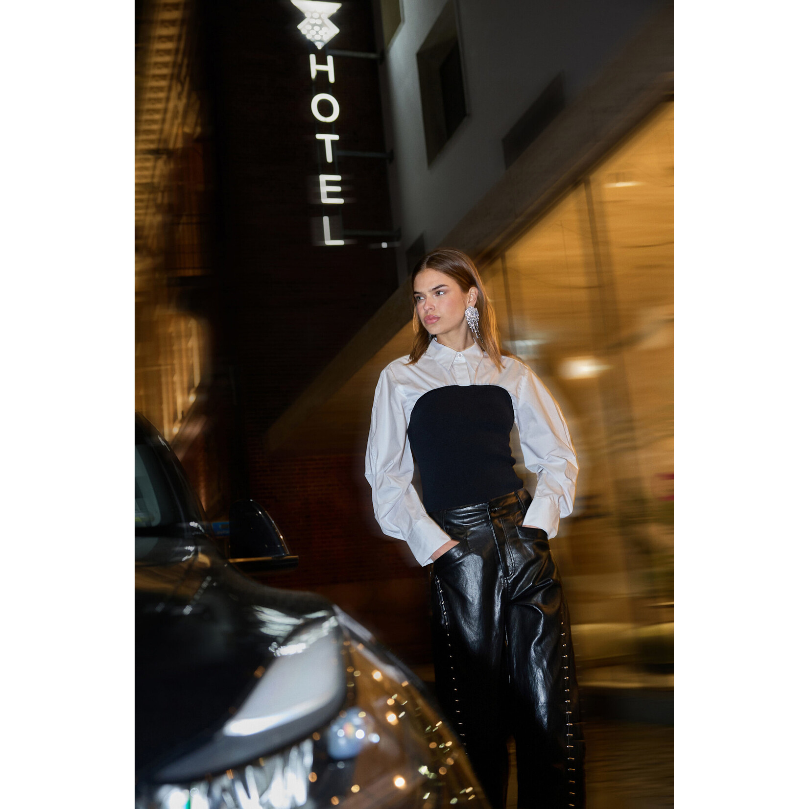 Co'couture Mercia poplin mix knit White