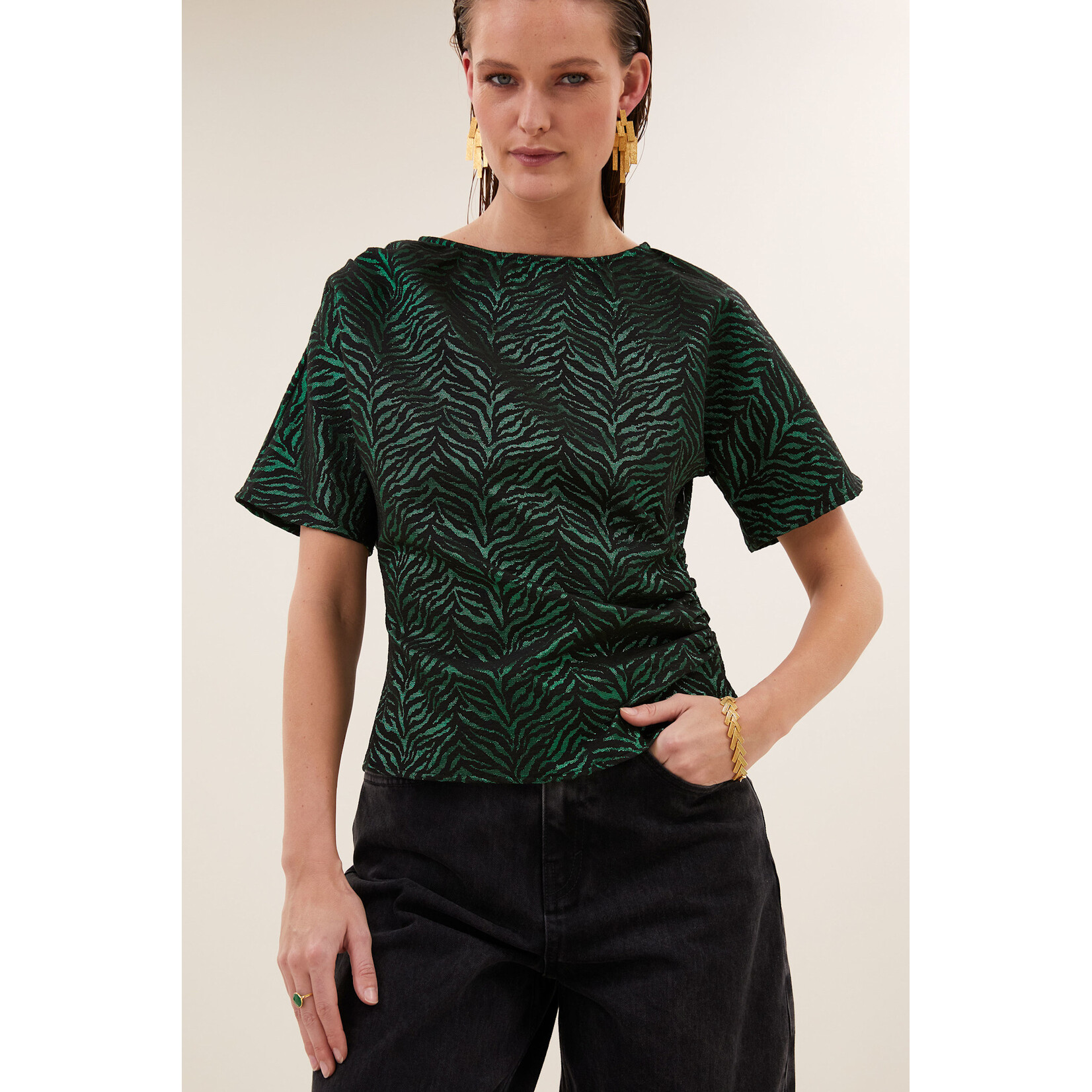 By-Bar Lola zip zebra blouse Green