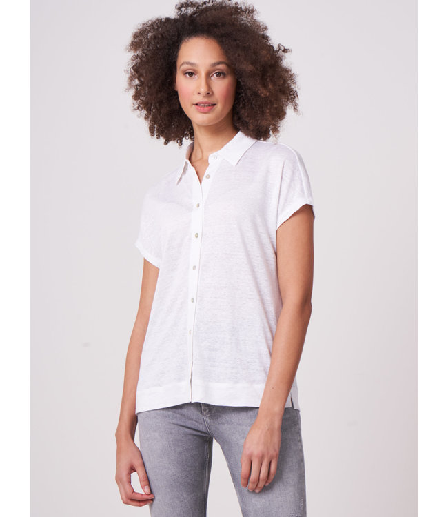 REPEAT cashmere Mouwloze linnen blouse white