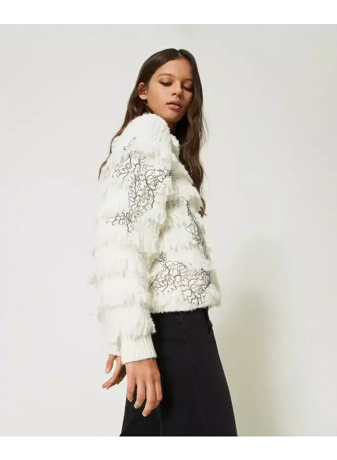 Cardigan with fringes and lace White Snow