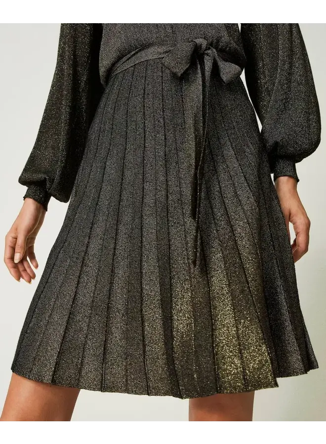 Short pleated lurex knit dress