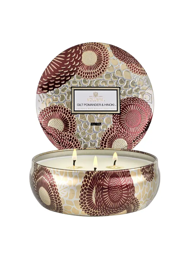 GILT POMANDER & HINOKI - 3 Wick tin candle