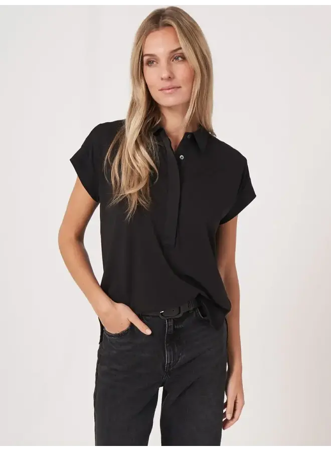 Shirt Kraag Lyocell/Cotton black