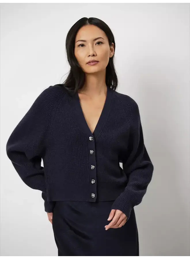 Kyle Cropped Rib Cardigan nocturnal blue