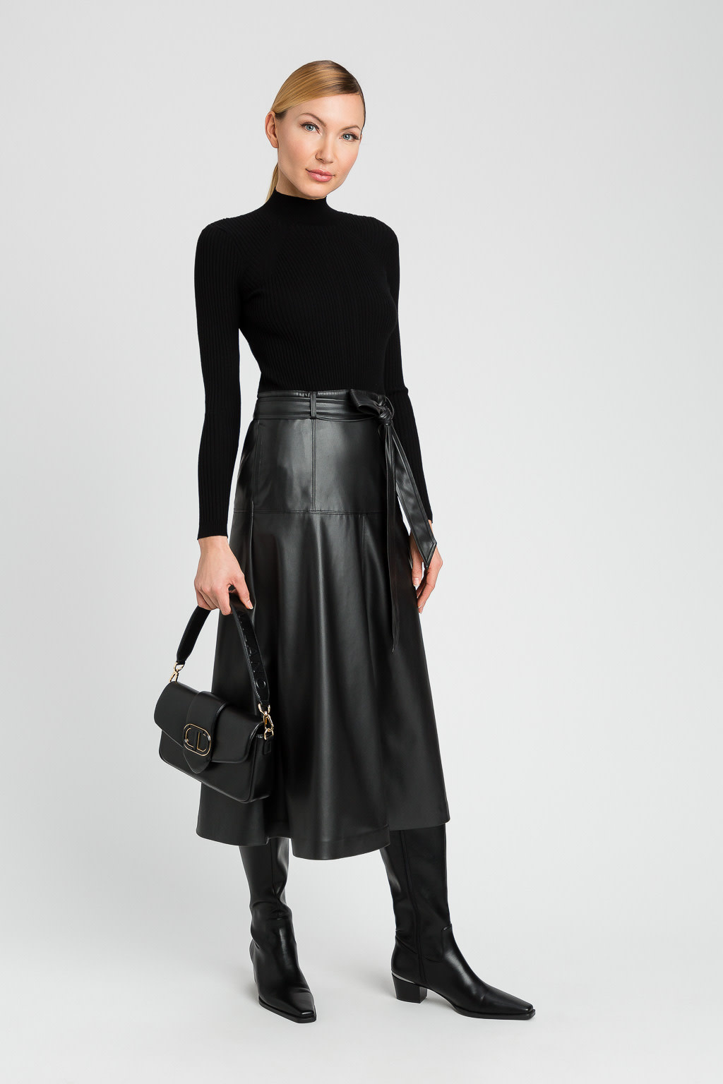 TWINSET Zwarte jurk met vegan leren rok CHiC by Babette