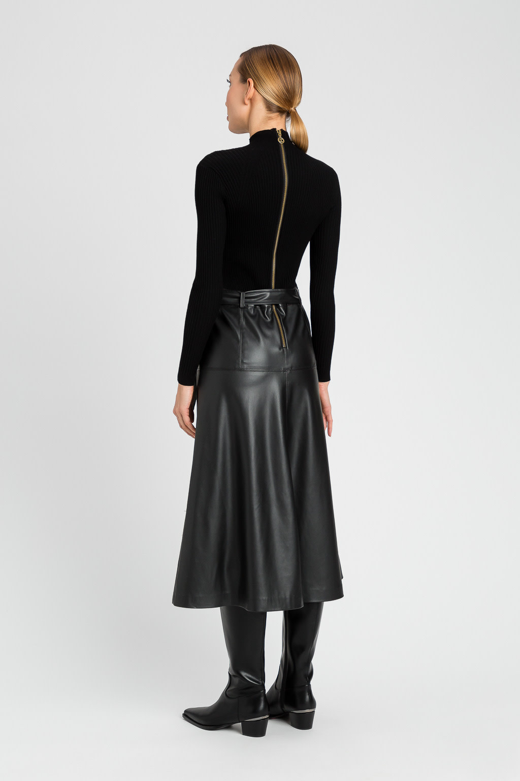TWINSET Zwarte jurk met vegan leren rok CHiC by Babette
