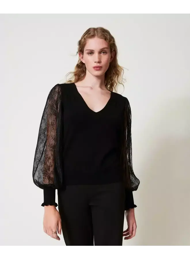 Kanten zwarte top new arrivals