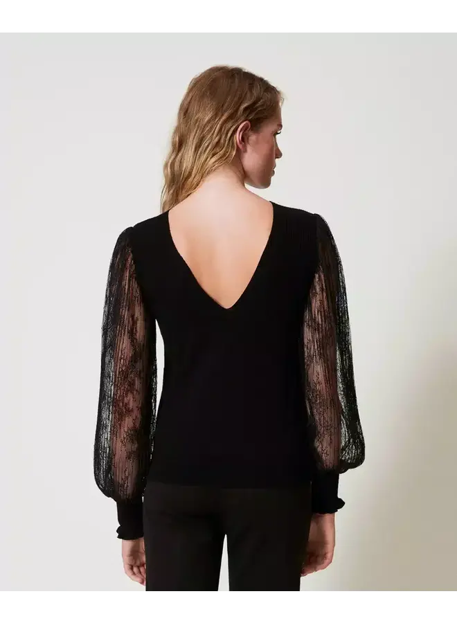 TWINSET Zwarte top met kanten mouwen CHiC by Babette