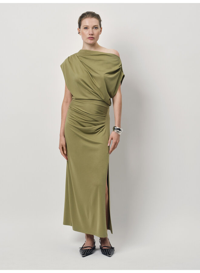 Off-shoulder dress JETT olive glow