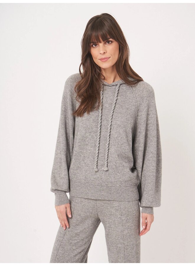 Terry knit hoodie cashmere blend lt grey