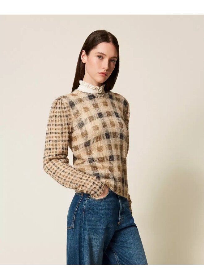 Sweater small check cammello/nero