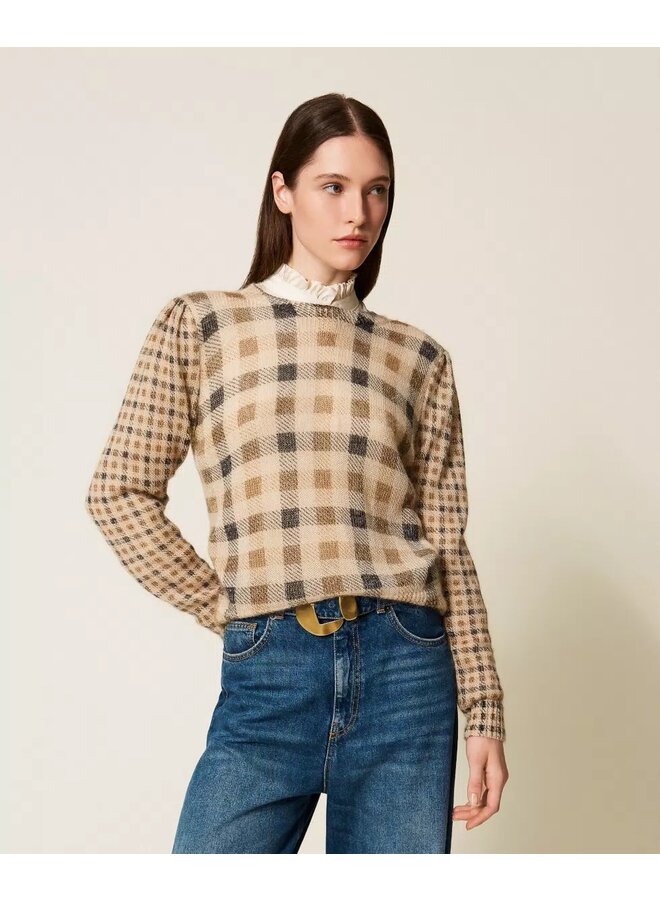 Sweater small check cammello/nero