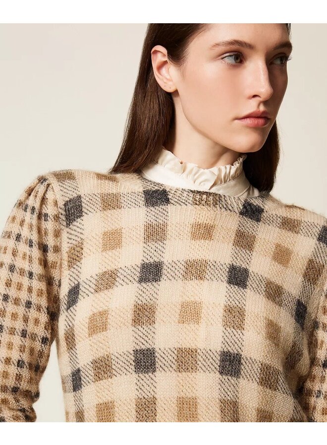 Sweater small check cammello/nero