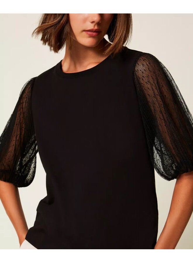 T-shirt with tule sleeves black