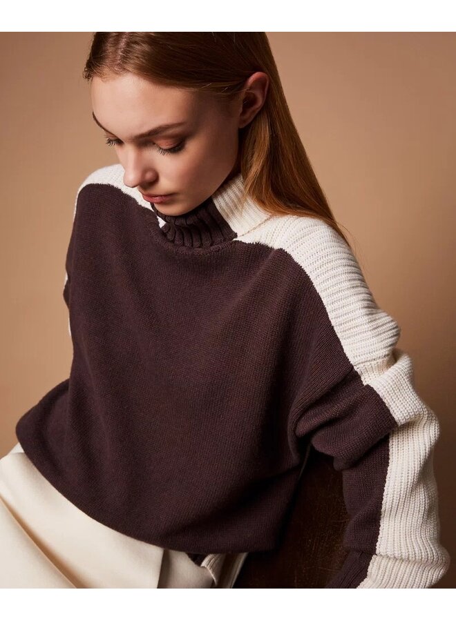 Two-tone wool jumper chocolate/snow