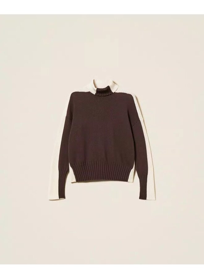 Two-tone wool jumper chocolate/snow