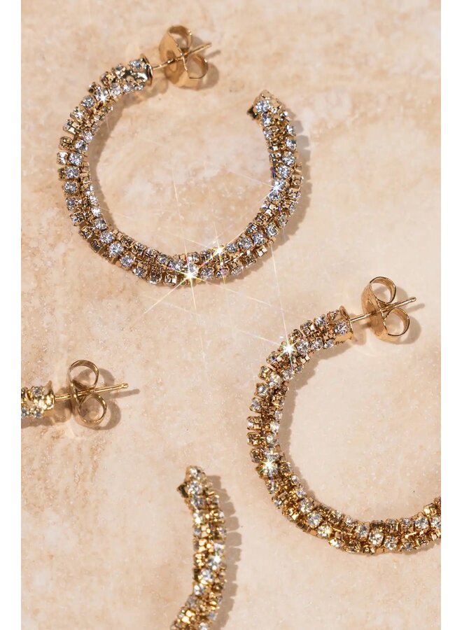 Gold/Crystal Oorbellen Stevie Twisted Tennis Creool M