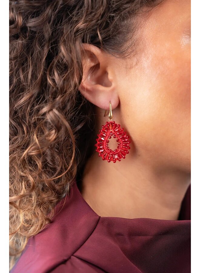 Rode Oorbellen Drop Kristallen Small Robin